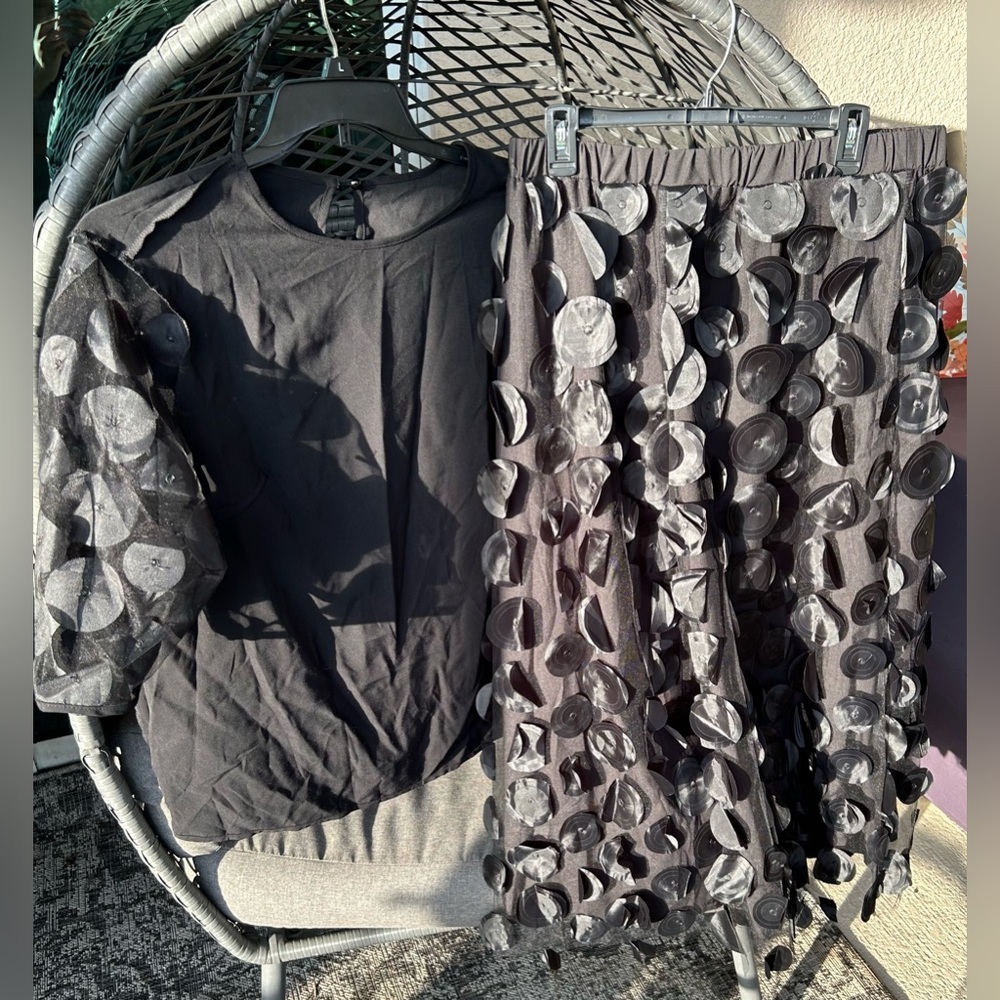 Black two piece mesh set with circle pattern detailing Size XL